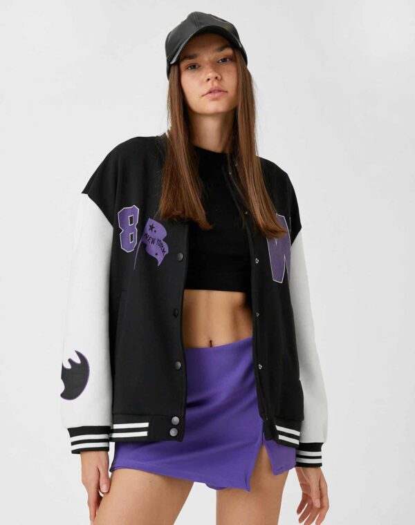 Oversize Bomber College Jacket Printed Fleece Inside - Görsel 2