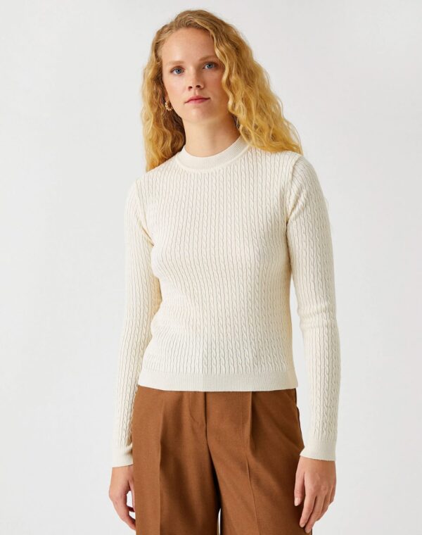 Knitted Detailed Sweater Cream - Görsel 2