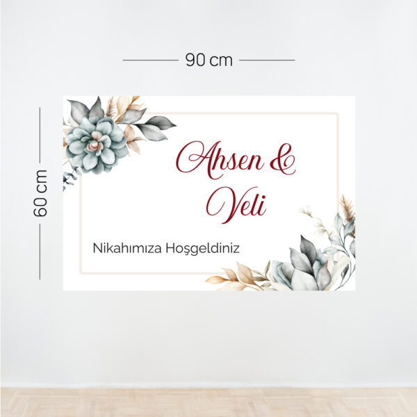 Kişiye Özel Nikah Karşılama Panosu Yatay – Ahşap & Çiçek Temalı