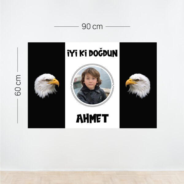 🦅 Beşiktaş Temalı Doğum Günü Afişi – Kişiye Özel Kartal Figürlü Tasarım 🖤🤍