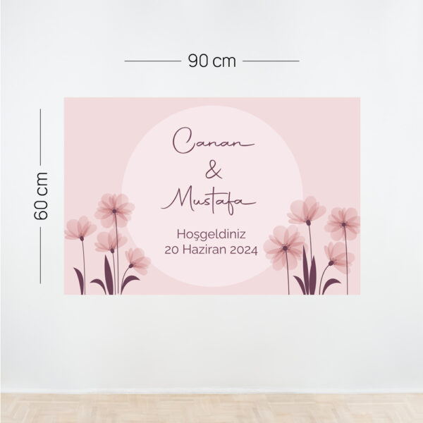Minimal Çiçekli Nişan Afişi Yatay – Kişiye Özel Pembe Tasarım