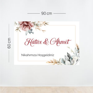 Krem Renkli Floral Nikah Afişi– Kişiye Özel Yatay Tasarım