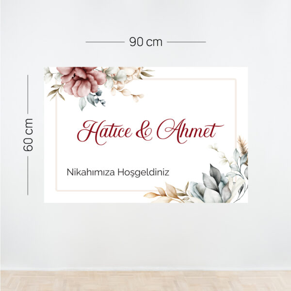 Krem Renkli Floral Nikah Afişi– Kişiye Özel Yatay Tasarım