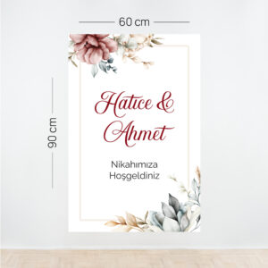 Krem Renkli Floral Nikah Afişi – Kişiye Özel Dikey Tasarım