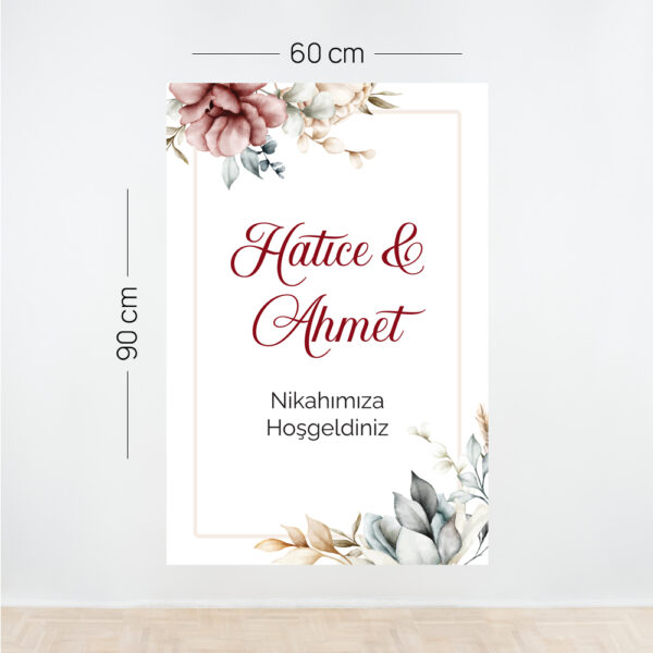 Krem Renkli Floral Nikah Afişi – Kişiye Özel Dikey Tasarım