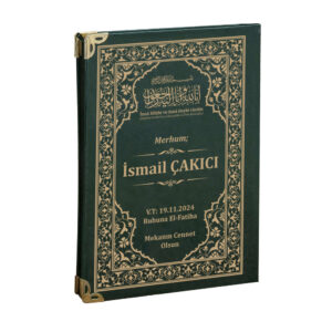 Özel Yeşil Suni Deri Ciltli İsim Baskılı Hediyelik Yasin Cüzü Kitabı Mevlit Paketi
