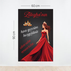 Kırmızı Elbiseli Modern Kına Afişi – Kişiye Özel Dikey Tasarım