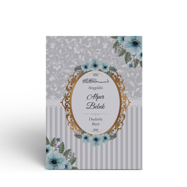 Gri Mavi Çiçek Motifli Hediyelik Çantalı Tesbihli Yasin Cüzü Kitabı Mevlit Paketi - Görsel 2