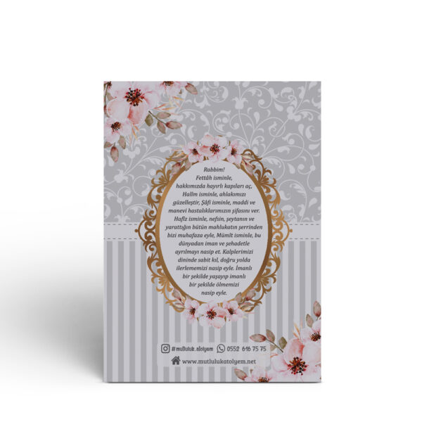 Gri Pembe Çiçek Motifli Hediyelik Yasin Cüzü Kitabı Mevlit Paketi - Görsel 3